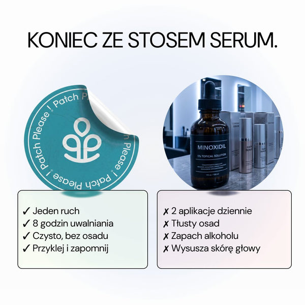 Patch Hair+ Please w porównaniu z serum do włosów