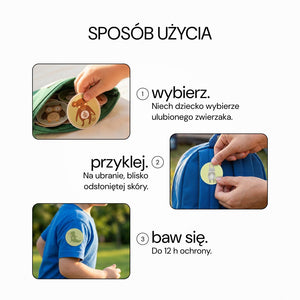 Jak używać No Bite Please Kids: wybierz, przyklej, baw się